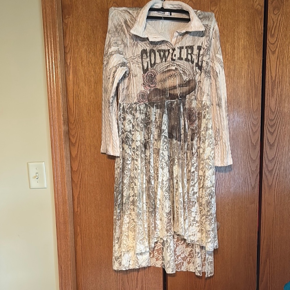 Cowgirl Graphic Lace Tunic Top